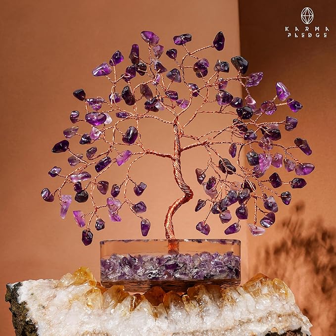Amethyst Crystal Tree of Life Birthday Gifts for Women, Men, Friends, Handmade Chakra Healing Crystals Tree for Home Office Decor, Positivity, Good Luck, Money, Unique Gifts for Her Sister, Mom, Dad