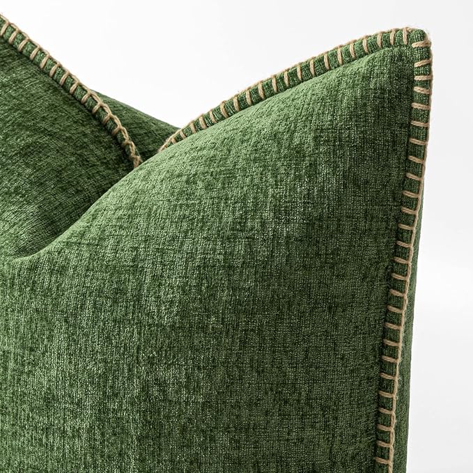 MIULEE Decorative Couch Throw Pillow Covers 16x16 Inch Forest Green 2 Pack | Farmhouse Pillow Covers with Stitched Edge, Soft Chenille Cushion Cases, for Sofa Bed Living Room Home Decor, Moss Green