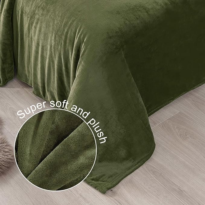 Exclusivo Mezcla Soft Fleece Blanket Twin Size for Bed, Olive Green | 90x66 Inches, Double-Sided Brushed Flannel, Lightweight Plush Cozy Blanket for Home Decor, All Season, Machine Washable