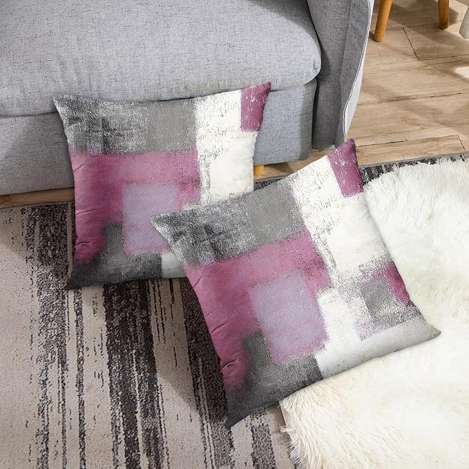 Emvency Throw Pillow Covers Set of 2, 18 x 18 Inch, Pink Line Gray | Abstract Modern Outdoor Decorative Square Pillow Cases Couch Cushion Case for Couch Bed Sofa Living Room Home Decor