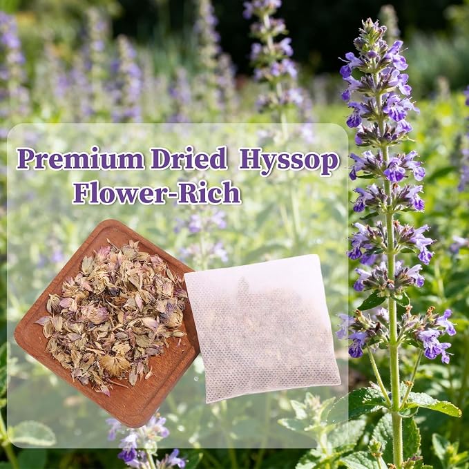 FullChea - Hyssop Tea Bags, 30 Count, Dried Hyssop Leaves & Flowers | Pure flower-rich hyssop tea, Non-GMO caffeine-free, rich in antioxidants, hot or iced for evening & post-dinner relaxation