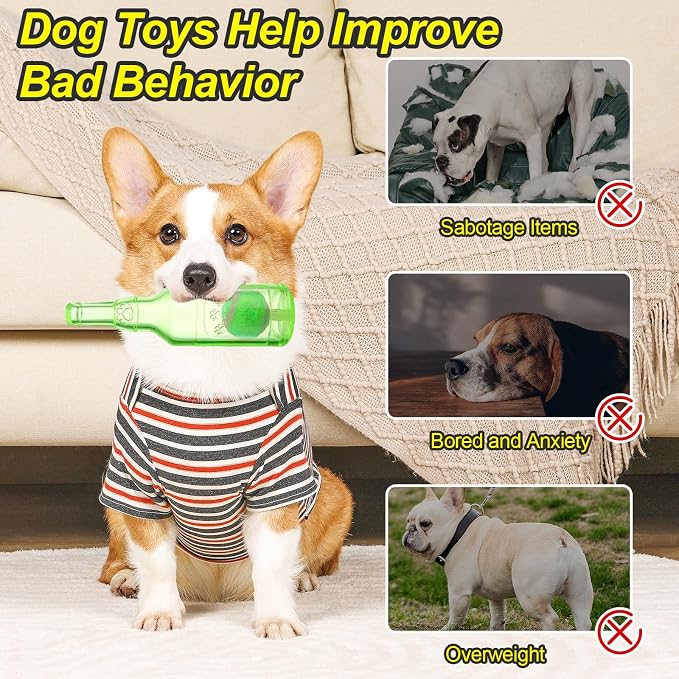 Water Bottle Dog Toy for Aggressive Chewers, Cute Squeaky Indestructible Water Bottle Dogs Chew Toys for Medium/Small Dogs Interactive Dog Toys to Exercise and Accompany (Green)