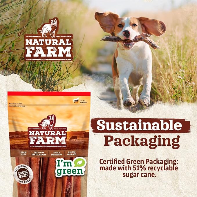 Natural Farm Gullet Sticks Chews for Dogs, 6 Inch (25 Count), Single Ingredient Jerky Esophagus Treats, Rawhide-Free Natural Glucosamine & Chondroitin, Great for Puppies, Seniors & Light Chewers