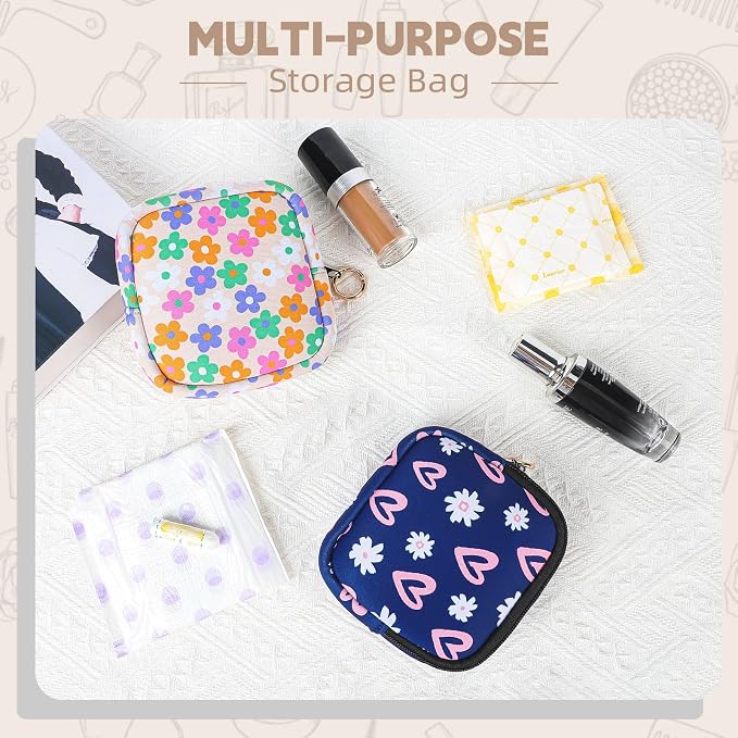Period Bag for Teen Girls, Neoprene Sanitary Napkin Storage Bag, Cute Menstrual Pad Pouch Tampon Holder (Floral)