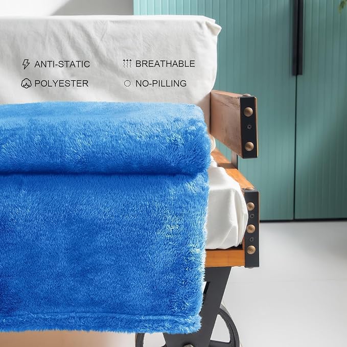 Exclusivo Mezcla Fuzzy Large Fleece Throw Blanket for Couch, Cobalt Blue | 50x70 Inches, Super Soft and Cozy Throw, Plush Fluffy Blanket for Sofa, Bed, Bedroom, Home Decor, All Season