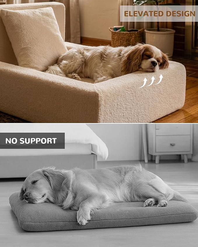Boucle Dog Bed with Pillow, Furniture Style Dog Couch with Backrest, Washable Calming Pet Sofa Lounge for Small Medium Dogs, Beige
