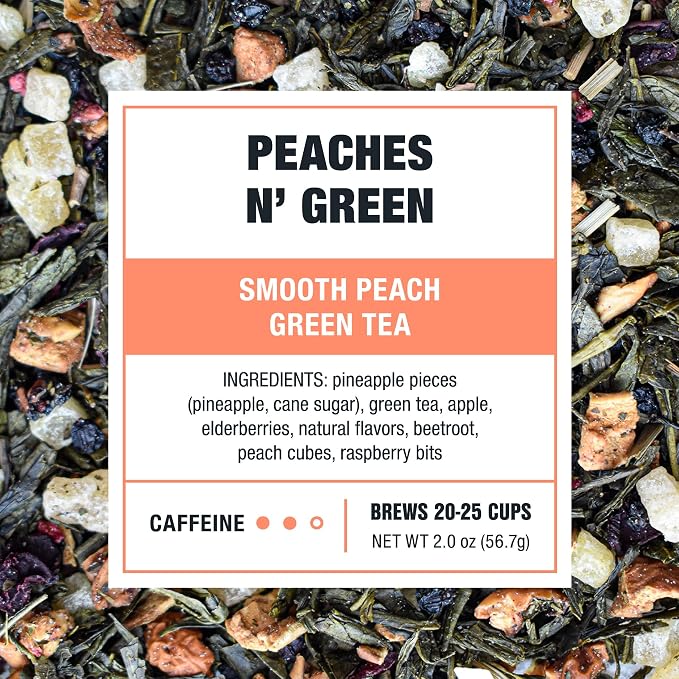 Tiesta Tea - Peaches N' Green, Loose Leaf, Smooth Peach Green Tea, Premium Medium Caffeinated Blend, Make Hot or Iced, Brews Up to 25 Cups, 2.0 Ounce Resealable Pouch
