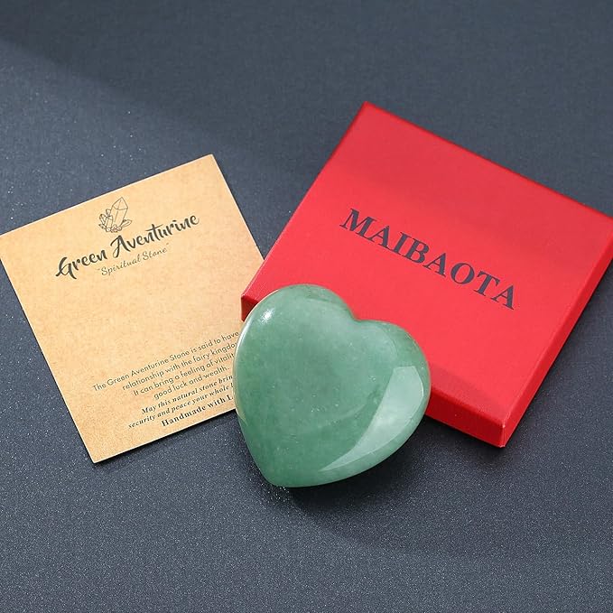 MAIBAOTA 60 mm Green Aventurine Crystal Large Heart Love Stone Healing Crystals Heart Stone for Women Natural Reiki Gemstone Polished Heart Shaped Rocks Meditation