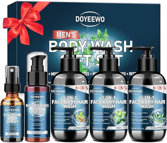 Gifts for Men, Mens Body Wash Bath Gift Set, Cleanses, Hydrates, Nourishes Skin,Christmas Gift Baskets Self Care Package Stocking Stuffers Birthday Valentines Gifts for Men Him Boyfriend Husband Dad