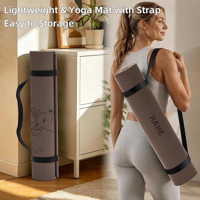 HAHE Extra Wide Yoga Mat, 75"x 32" POE Non Slip Exercise & Fitness Mat for Home Workout, 8mm Thick Large Yoga Mat for Men & Women, Deer Print Pilates Mats with Carry Strap