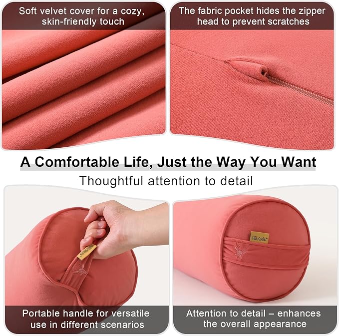 Body Pillow for Adults, Coral Peach, 59" x 7.87" | Long Round Pillow, Big Cylindrical, Full Bolster, For Side Sleepers