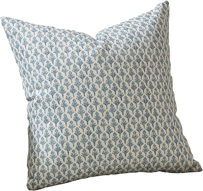 FIOUOVO Floral Pillow Covers 18x18 Pillow Cover Block Print Couch Pillows for Living Room Decorative Neutral Accent Throw Pillow Covers, 1PC, Aqua Blue