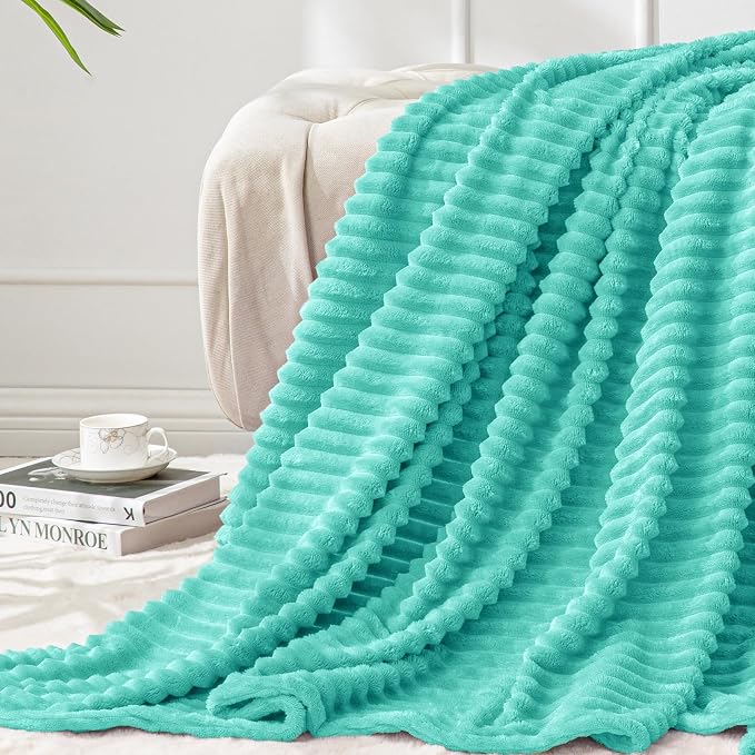 BEDELITE 3D Ribbed Jacquard Aqua Fleece Throw Blanket for Couch, 50x60 Inch | Soft Warm Decorative Fluffy Blanket, Cozy Plush Lightweight Fuzzy Throw Blanket for Bed Sofa Home Room Decor, Gift for Women