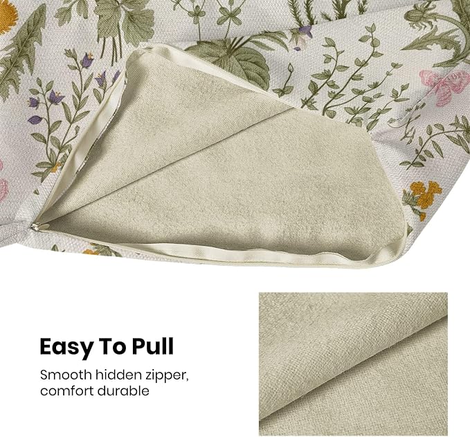 AEIOAE Spring Pillow Covers 22x22 Inch Set of 2,Sage Green Wild Flower Plant Throw Pillows Case,Seasonal Floral Outdoor Decorative Square Linen Farmhouse Decor Cushion Covers for Home Sofa Bed Couch