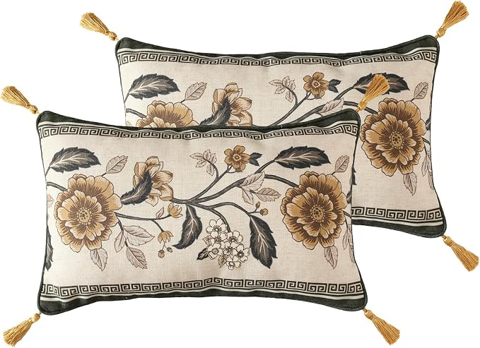 Vintage Linen Rectangle Throw Pillow Cover,Set of 2,20"x12"-Murad C | Designer French Pillow Cover,Concealed Zipper Design,Sofa,Bedroom,Living Room,Lounge Chairs,All Season Home Decor