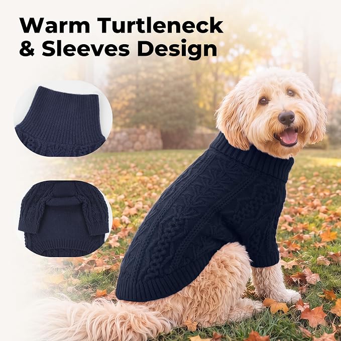 Lelepet Dog Sweater for Large Dogs,Turtleneck Cable Knit Fall Sweatshirt XL | Knitted Large Dog Sweater with Sleeves,Stretchy Warm Pet Winter Outfit,Pullover Cozy Pet Sweater for Cold Weather (XS-3XL)