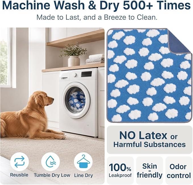 LOOBANI Washable Pee Pads for Dogs 41"x41",2 Pack, Blue | Specifically Designed For LOOBANI 43"X43"X27" Foldable Dog Playpen,Super Absorbent, Waterproof, Leak-Proof & Non-Slip