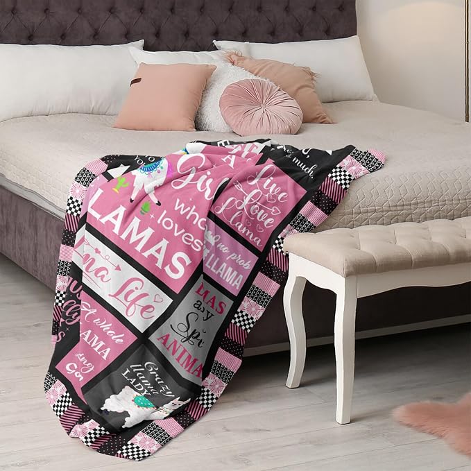 Llama Gifts for Women Girls Throw Blanket 60"x50", Llama Gifts for Lovers Mom, Alpaca Blanket/Decor
