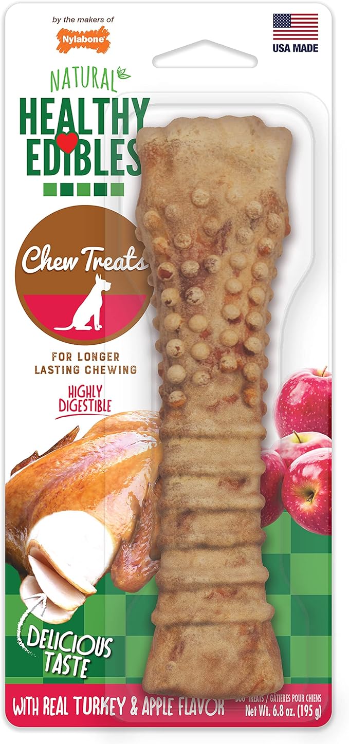Nylabone Healthy Edibles Dog Treats, Turkey & Apple Flavor, X-Large | Natural dog chews, occupying & long lasting dog treats, made in the USA, with real turkey, dog bones for large dogs 50+ lbs