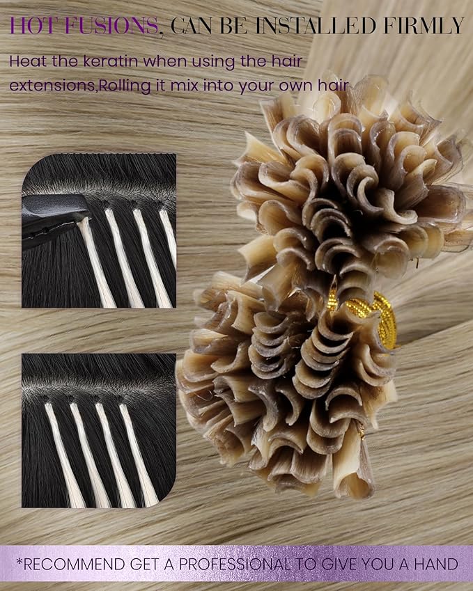 LaaVoo U Tip Hair Extensions Human Hair Balayage K Tip Hair Extensions Golden Blonde Highlights Light Blonde KTips Human Hair Extensions Blonde Silky Straight 22in 100g 100s