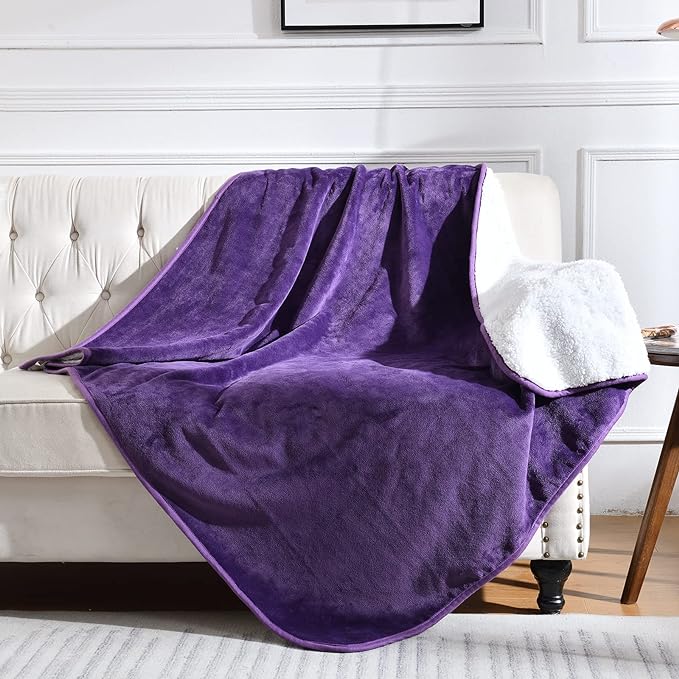 Soft Waterproof Blanket for Bed Couch Sofa, Dark Purple, 60x80inches | Liquid Pee Proof Pet Blanket for Dog Puppy Cat, Reversible Sherpa Fleece Blanket for Couch Cover, Furniture Protector