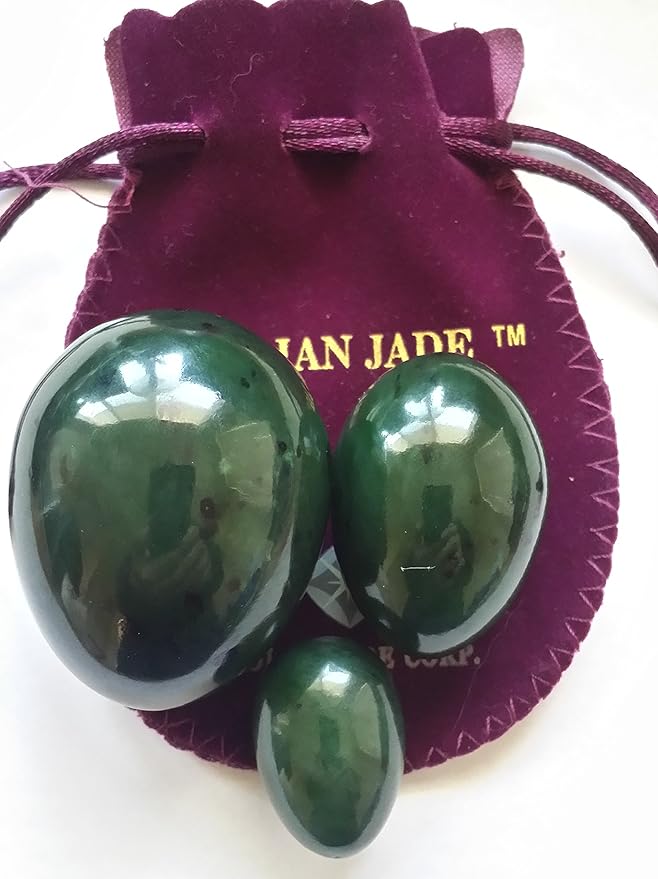 3-PCS Undrilled Nephrite Jade Stone Eggs Set – Large, Medium & Small Sizes | 100% Natural Nephrite Jade, Hand-Polished with Certificates & Velvet Pouches | Polar Jade