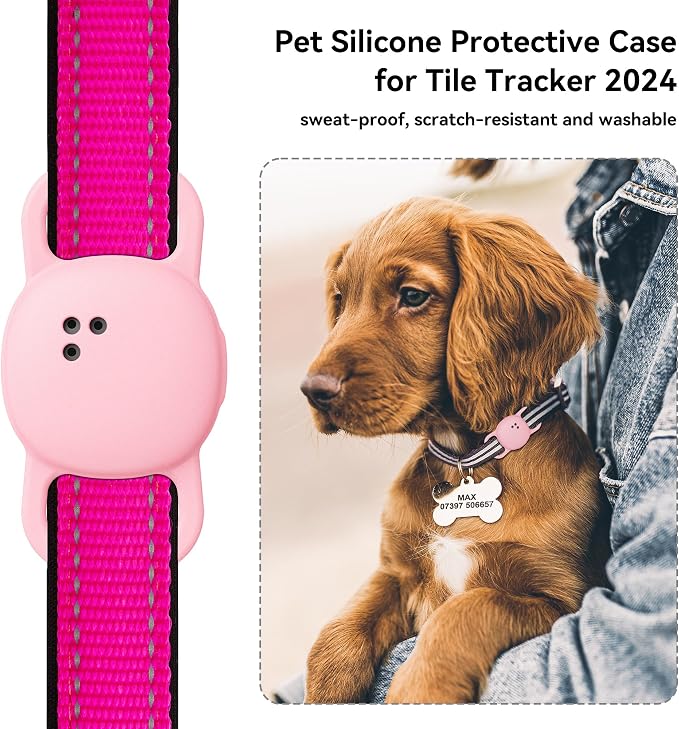DDJ 2-Pack Cat Collar Case for Life360 Tile Sticker (Smallest Tracker)–NOT for Tile Mate/Pro–Silicone Protective Holder for Dog/Pet Collar, Ultra Durable, Easy Installation, Lightweight, Pink