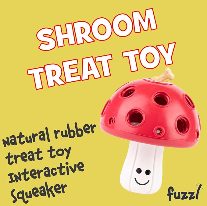 Fuzzl Eco Rubber Magic Shroom Puzzle Enrichment Toy - Red - Long Lasting Dog Treat Toys for Aggressive Chewers Strong Dog Toy for Dogs Durable Puppy Toys
