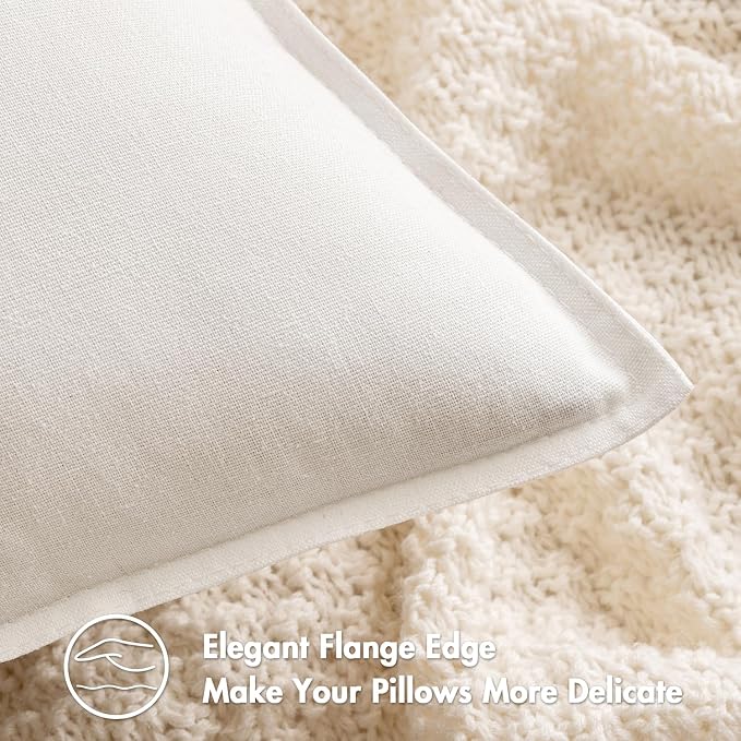 MIULEE Pack of 2 Decorative Linen Pillow Covers 18x18 Inch Pure White | Boho Farmhouse Modern Accent Throw Pillows, Soft Neutral Cushion Covers, Home Decor for Sofa Couch Bed Living Room
