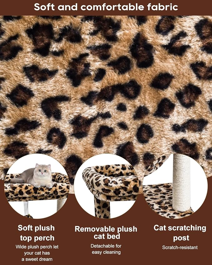 SYANDLVY Small Cat Tree for Indoor Cats, Cheetah Leopard Print Cat Tower | for Kitties, Unique Condo Furniture with Hammock & Sisal Scratching Posts