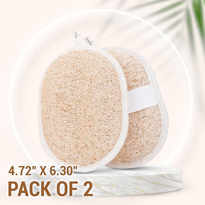 Herbvian Vietnamese Natural Loofah Exfoliating Body Scrubber Pads, 100% Plant-Based Shower Luffa Sponge, Bath Loofah for Women Men, 2-Pack