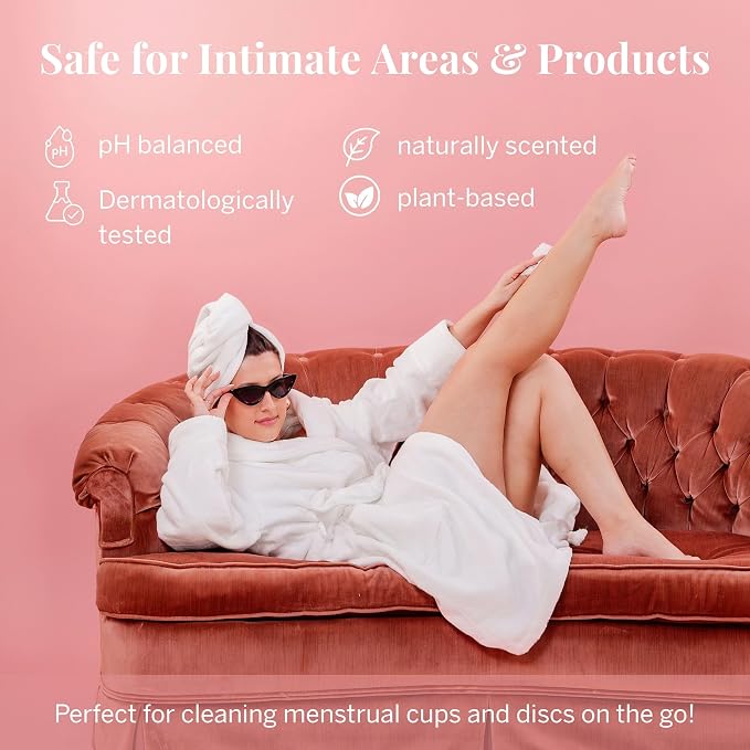 Pixie Feminine Wipes – Naturally Scented Rosewater + White Tea – Flushable, Biodegradable & pH Balanced – Individually Wrapped Wipes for On The Go – Cleaner for Menstrual Cups & Discs (10 Count)
