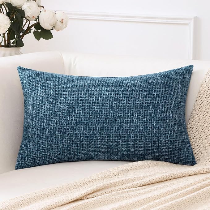 OTOSTAR Linen Throw Pillow Cover Set of 1 Decorative Lumbar Pillowcases Cushion Covers 16x24 Inch for Home Decor Sofa Bedroom Car 40 x 60CM Dark Blue