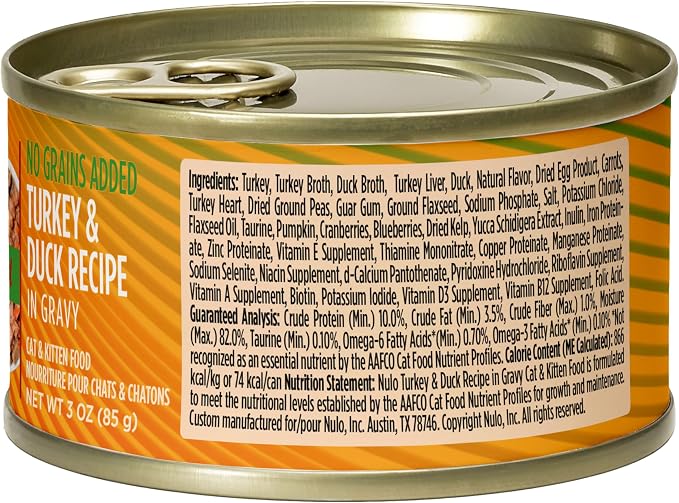 Nulo Freestyle Grain-Free Minced Wet Canned Food for Cats and Kittens, Turkey & Duck, 3 Ounce, 24 Cans