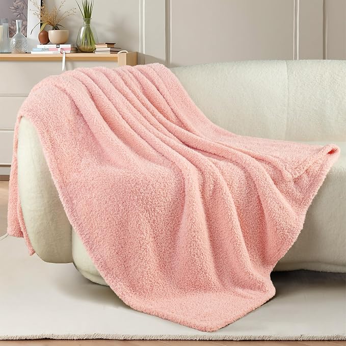 Exclusivo Mezcla Fleece Throw Blanket for Couch and Sofa, 50" x 60" | Super Soft and Cozy Fluffy Blanket for Women, Lightweight and Fuzzy Throw for Home Decor, All Season, Light Pink