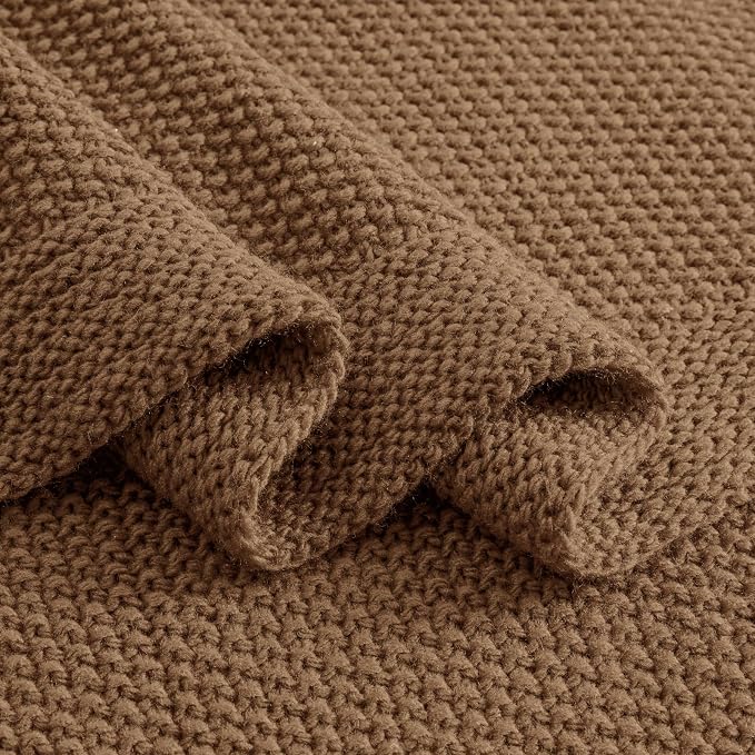 CozeCube Caramel Brown Seed Stitch Throw Blanket 50"x60", Farmhouse Decor | Blanket for Couch, Soft Cozy Cable Knit Throw for Bed Sofa Living Room, Lightweight Warm Decorative Christmas Blanket