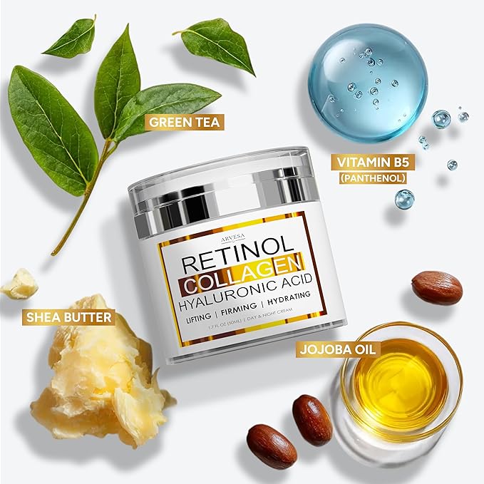 Retinol Cream for Face with Collagen and Hyaluronic Acid - Anti Aging Wrinkle Cream for Women and Men - Day and Night Facial Moisturizer for Tightening and Skin Firming - Crema Hidratante Para la Cara