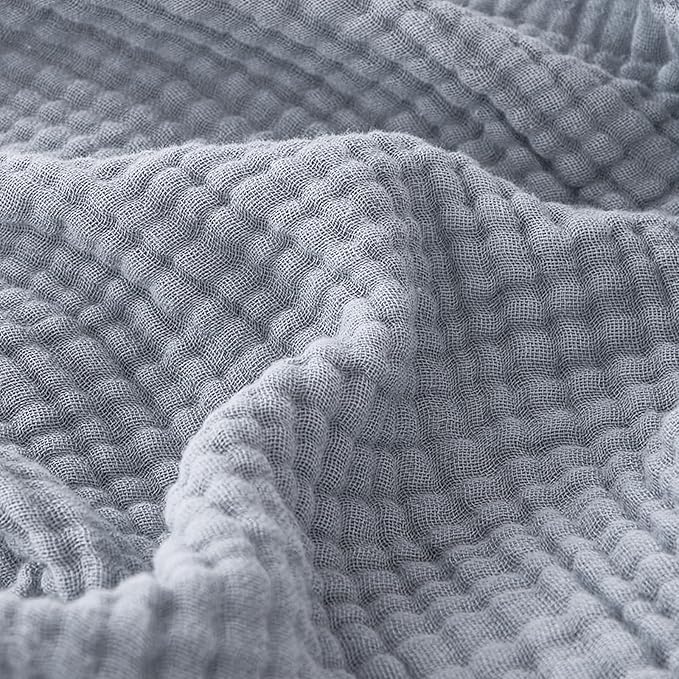 EMME Muslin Blankets for Adults Throw Blanket for Couch Breathable Gauze Soft Lightweight Airy Dusty Blue Twin XL 66" x 90"