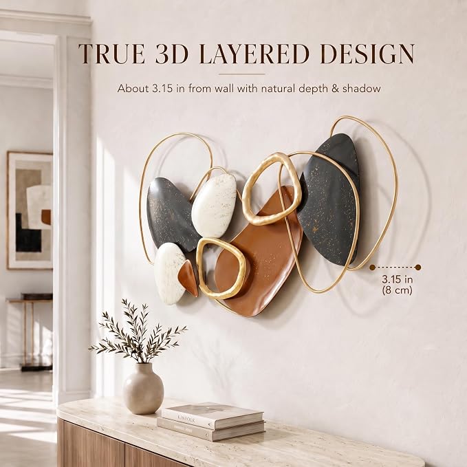 Axioglo 51" Large Wall Decor 3D Lotus Leaf Metal Wall Art for Living Room | 40" x 20" metal wall decor with layered metal texture, mounting hardware, two-way display