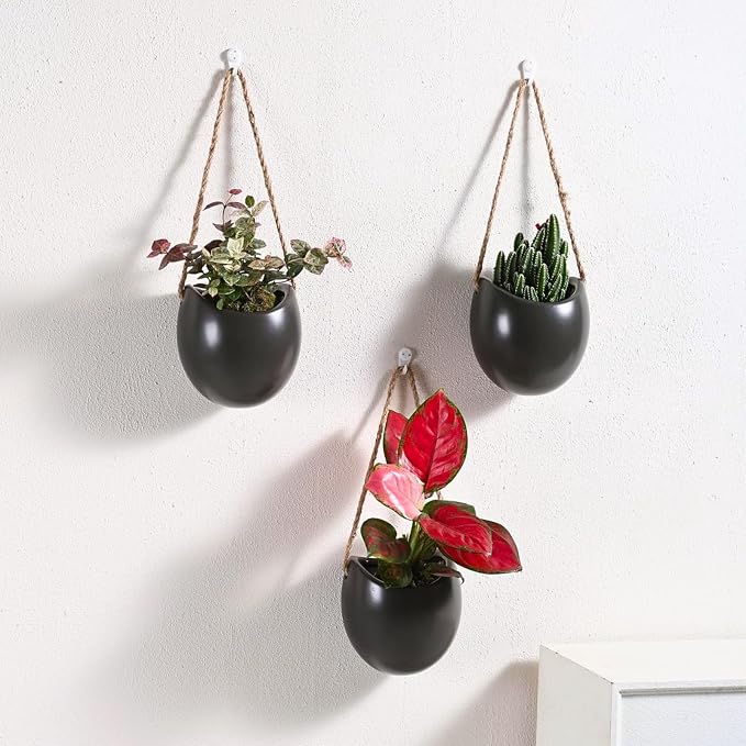 4 to 5 inch Ceramic Planters Wall Hanging Vases Decor - Set of 3 | Wall Decor for Home, Entryway, Hallway, Deck, Bathroom, Living Room, Dining Room, Garden, Farmhouse, Restaurants, Office, etc