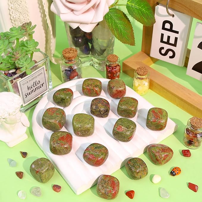 DUQGUHO Unakite Healing Crystals Stones Set Natural Crystals Bulk Irregular Tumbled Polished Crystal Stones 0.45 lbs