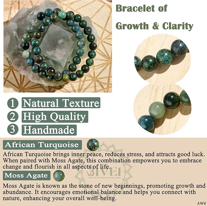 Bivei Natural Gemstone Semi Precious Healing Crystals Handmade Stretchy Round Beads Bracelet,Stocking Stuffers for Women Enhance Positive Energy