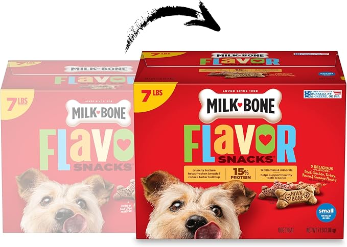 Milk-Bone Dog Treats, Flavor Snacks, Small Biscuits, 14lbs | 2 Pack of 7lbs | Crunchy Texture | Reduces Tartar