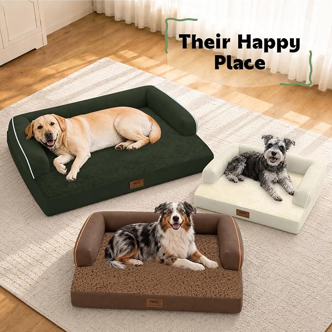 Orthopedic Washable Dog Bed with Bolster for Large Sized Dogs | Pillow Support for Neck Relief, Egg Crate Foam, Waterproof Liner, Anti-Slip Bottom, Machine Washable Cover, 38 x 25 Inch