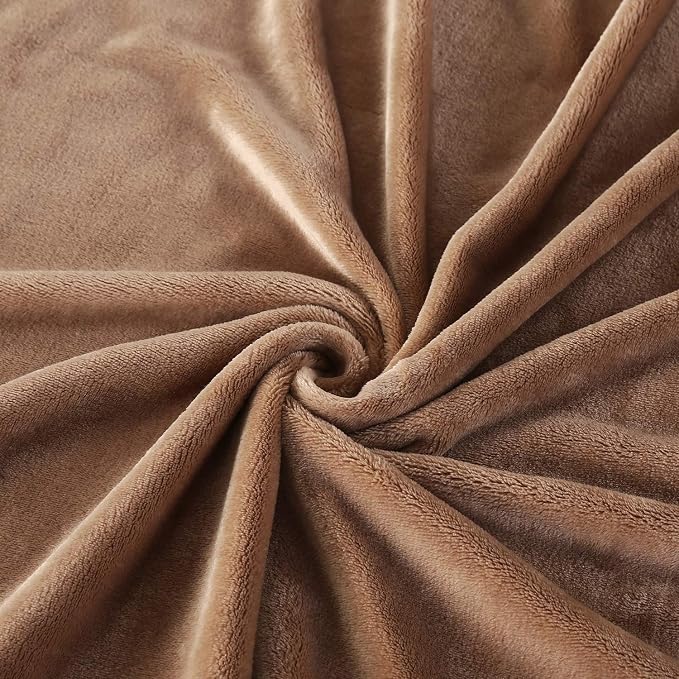 TASTHROW Large Flannel Fleece Throw Blanket, 60×80 Inch - Light Coffee | Cozy Lightweight Thick Blanket - All Seasons Suitable for Women, Men and Kids