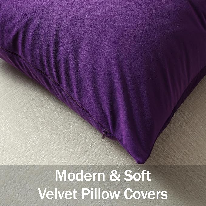 Throw Pillow Covers 18x18 Purple: Pack of 2 Cozy Soft Velvet Square Modern Luxury Decorative Throw Pillow Cases for Sofa Couch Living Room Bed Home Decor