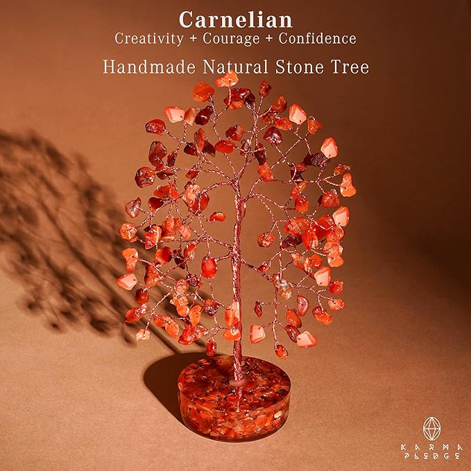 Carnelian Crystal Tree of Life Birthday Gifts for Women, Men, Friends, Handmade Chakra Healing Crystals Tree for Home Office Decor, Positivity, Good Luck, Money, Unique Gifts for Her Mom, Sister, Dad