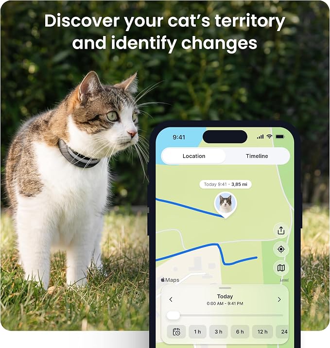 Tractive Smart Cat GPS Tracker Collar | Real-Time Location & Wellness Monitoring for Cats | Territory & Location History | Health Alerts & Vitals Monitoring | Breakaway Collar (Brown) (Lavender)