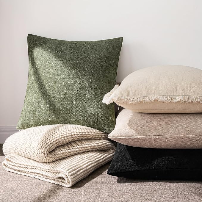 MIULEE Textured Chenille Throw Pillow Covers 20x20 Inch Sage Geen | Pack of 2 Decorative Soft Throw Pillows, Solid Textured Cushion Covers, Modern Home Decor for Couch Sofa Bedroom Living Room