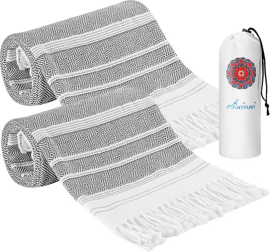 Antfuny 2 Pack Turkish Beach Towel Vacation Essentials Quick Dry Sand Free Oversized Bath Pool Swim Towel Extra Large XL Big Adult Travel Cruise Accessories Must Have Clearance Stuff Necessities Gray